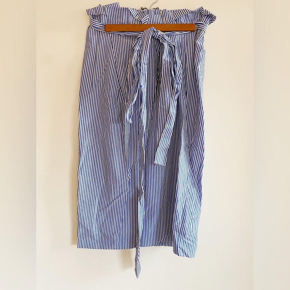 J. Crew Blue and White Striped Midi Skirt